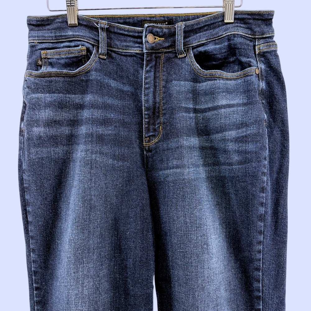 Judy Blue Dark Wash Wide Leg High Rise Raw Hem Jeans Size 16W Indigo Denim - Picture 3 of 9